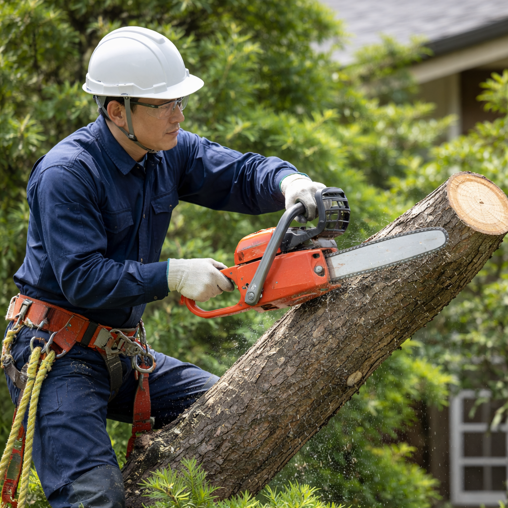 庭木伐採サービスの作業風景